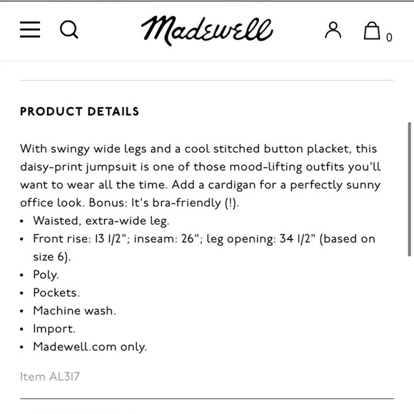 MADEWELL NWOT Button Front Tank Jumpsuit‎ in Daisy Daydream - Picture 8 of 8